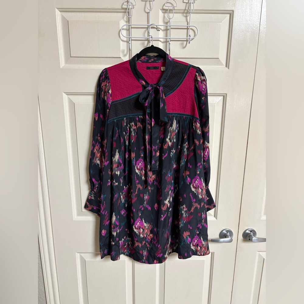 Lux. 100% silk and Cotton Bohemian Ikat Print Neck Tie Dress